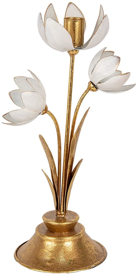 Clayre & Eef Kandelaar Bloem 16x11x30 cm Goudkleurig Metaal