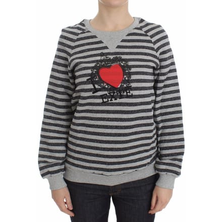 Exte Vrouwen Grijs Gestreept Katoenen Crewneck Sweater