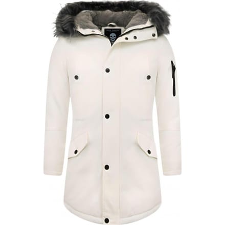 Lange Heren Winterjas - Met Nep Bontkraag - Wit