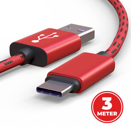 ProFPS USB-C Kabel 3M – Geschikt voor PS5 – Nylon – Rood/Zwart