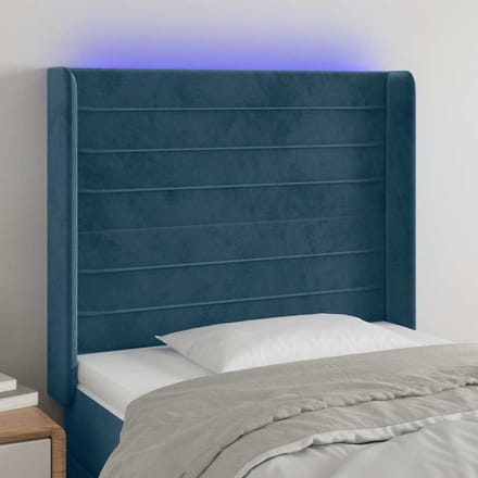 vidaXL - Hoofdbord - LED - 103x16x118/128 - cm - fluweel - donkerblauw