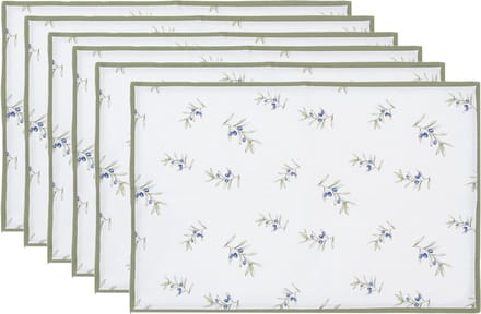 Clayre & Eef Placemats Set van 6 48x33 cm Wit Katoen Olijven