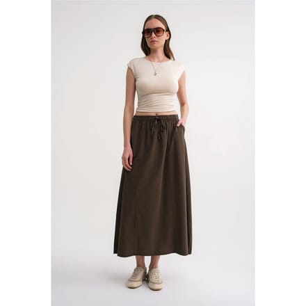 Hoge Taille Poplin Rok met Trekkoorddetail