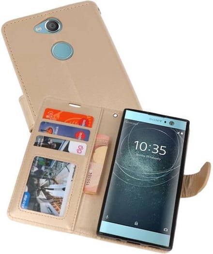 Wallet Cases Hoesje Geschikt voor Xperia XA2 Goud