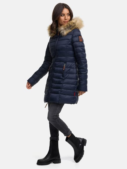 Marikoo damesjas Rose met gewatteerd design & afneembare imitatiebontkraag