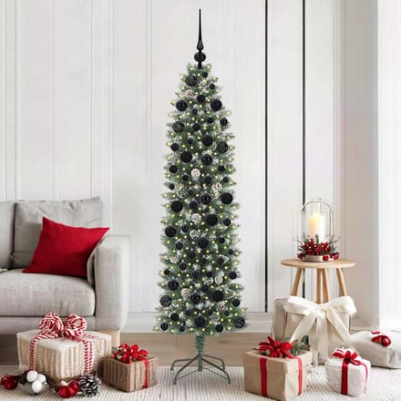 vidaXL Kunstmatige slanke kerstboom Groen en Wit 180 cm