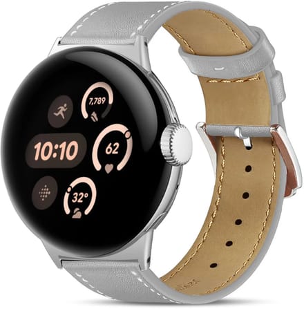 Strap-it Modern leren bandje geschikt voor Google Pixel Watch 5 (45 mm) / 4 (45 mm) / 3 (45 mm) - Grijs