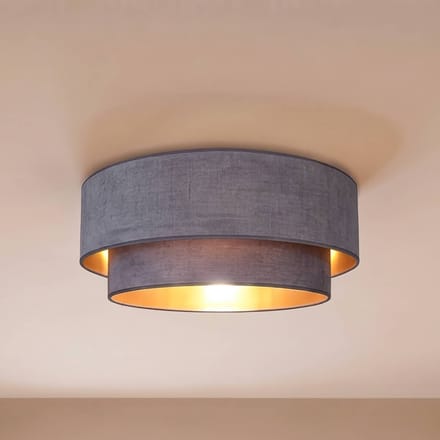 Duolla Plafondlamp Boho, grijs/goud, Ø 60 cm, textiel, E27