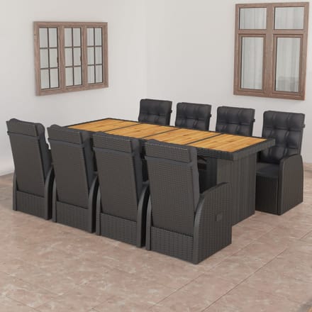 vidaXL - 9-delige - Tuinset - met - kussens - poly - rattan - zwart