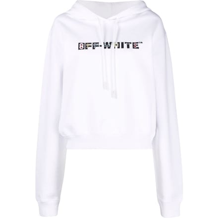 Gebroken witte cropped witte hoodie met geometrisch logo