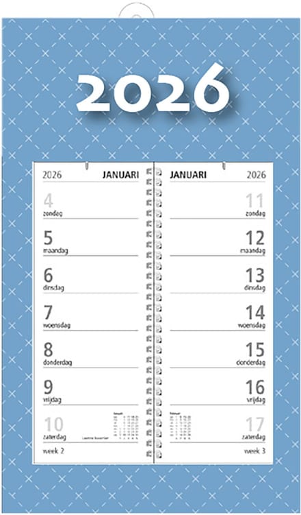 MGPcards - Omlegweekkalender 2026 - Week begint op zondag - 21 x 34 cm - Licht blauw
