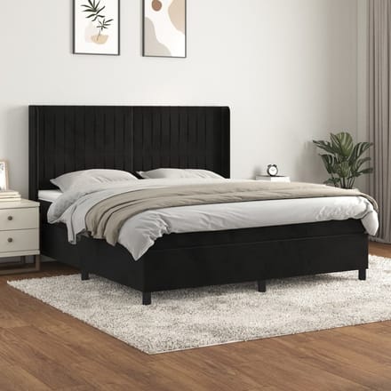 vidaXL - Boxspring - met - matras - fluweel - zwart - 160x200 - cm