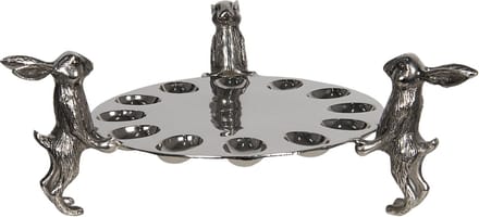 Clayre & Eef Eierschaal Ø 38*15 cm Zilverkleurig Aluminium Hazen Eierdopje Eierhouder