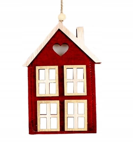 Rode Vilten Huis Kerstboomhanger - 14cm