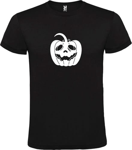 Zwart T-Shirt met “ Halloween Pompoen “ afbeelding Wit Size M