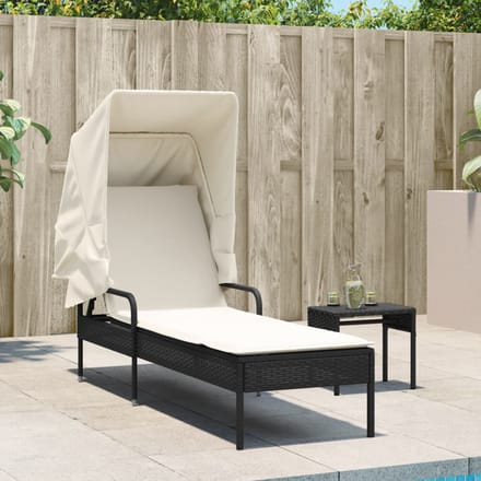 vidaXL - Ligbed - met - luifel - en - tafel - poly - rattan - zwart