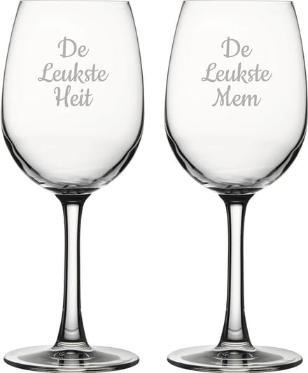 Gegraveerde witte wijnglas 36cl De Leukste Mem-De Leukste Heit