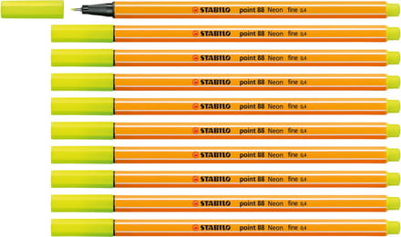 STABILO point 88 - Premium Fineliner - Fine 0,4 mm – Neon Geel – Doos 10 stuks