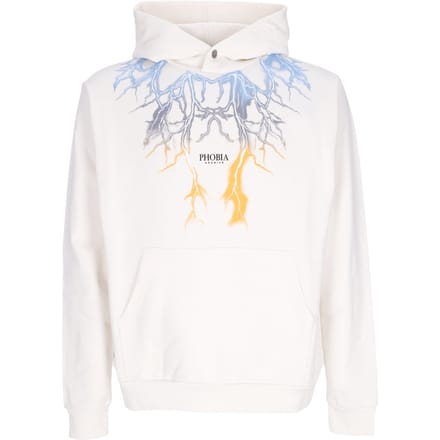 Lichtgewicht herensweatshirt met capuchon, tweekleurige bliksemprint en capuchon, wit