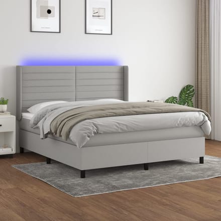 vidaXL - Boxspring - met - matras - en - LED - stof - lichtgrijs - 160x200 - cm