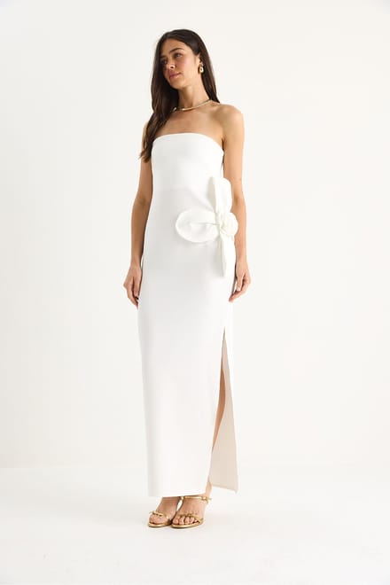 Strapless Bloemen Maxi Jurk met Strikdetail