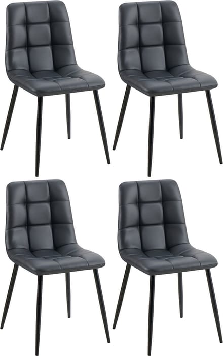 CLP Antibes Set van 4 Eetkamerstoelen - Zonder armleuning - Metaal frame - Kunstleer/zwart