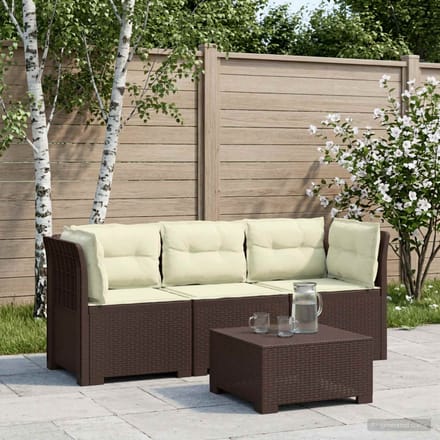vidaXL - 3-Zits - Tu - bank - met - Kussens - Rattan - Look - 3-zits - PP - Bruin
