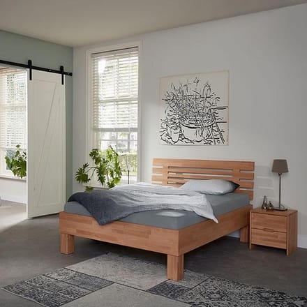 Bed Box Wonen Massief beuken houten bed Varna Basic 180x210 cm Natuur gelakt