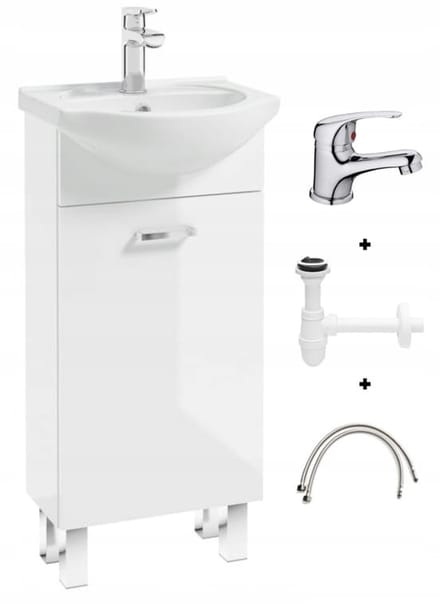 Deftrans Mea - Badkamerkast - 40x84 cm - Wit - Glanzend - Met Wastafel