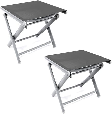 Set van 2 inklapbare tuinvoetenbankjes van weerbestendig aluminium