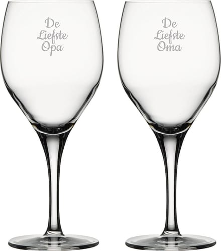 Gegraveerde Rode wijnglas 42,5cl De Liefste Opa-De Liefste Oma