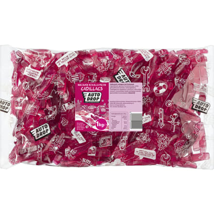 Autodrop - Snoep - Beroemde Bosvruchtrode Cadillacs - Wichtgoed - 1 zak - 1000 gram