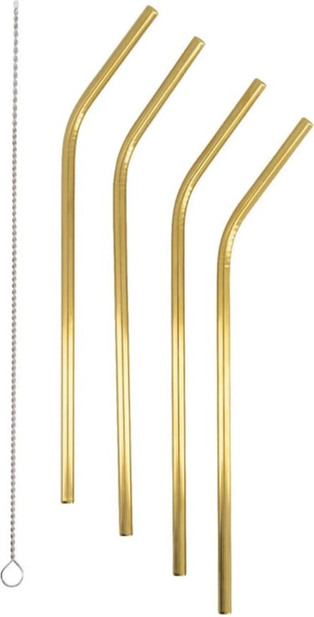 RVS rietjes met borsteltje - Goud - RVS - 20 cm - 4 stuks