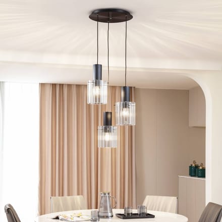 Lucande - hanglamp - 3lichts - Glas, metaal - H: 20 cm - E27 - helder, zwart