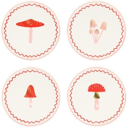 Meri meri kerst - bordjes papier klein à 8 stuks, merry mushrooms