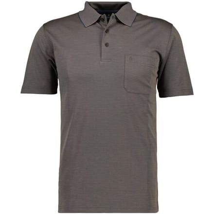 Ragman Polo Softknit Fine Stripe Easy Care Donker Taupe / male