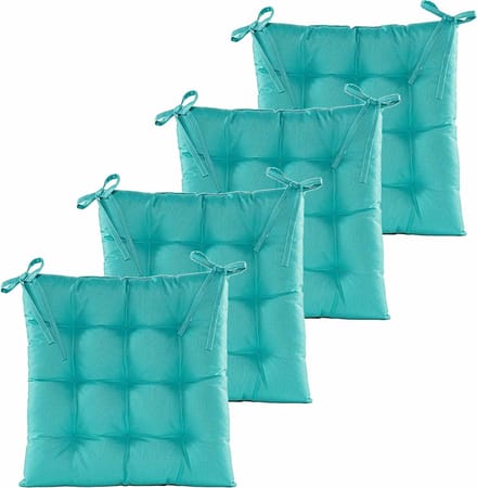 Anna's collection Stoelkussen gewatteerd - 4x - turquoise blauw - 38 x 38 cm - binnen/buiten