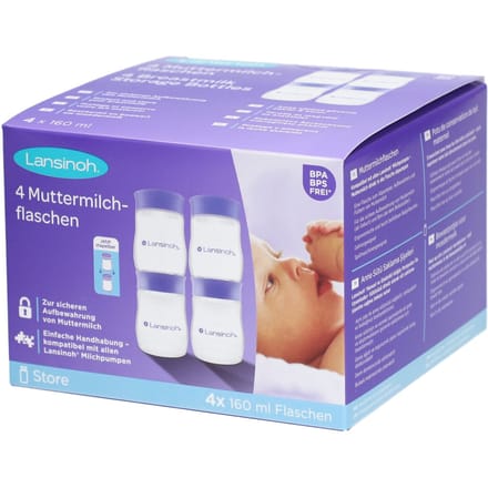 Lansinoh 4 x 160 ml Natural Wave Bewaarflesjes voor Moedermelk