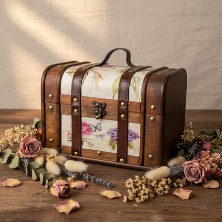 Vintage sieradendoos met bloemenprint – kofferdesign met handvat – 26×18×17 cm