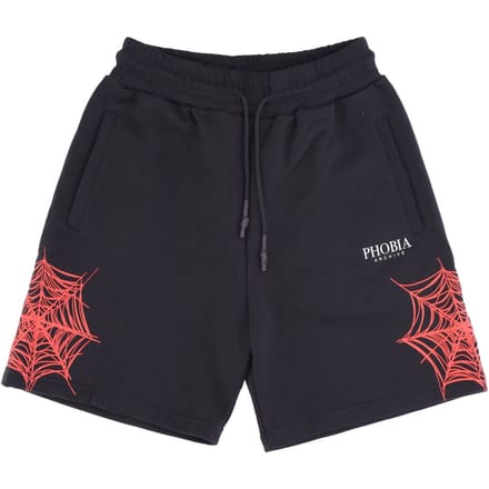 Heren trainingsshorts met spinnenwebprint zwart/rood