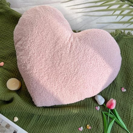 Roze Hartvormig Sierkussen (45x45 cm) - Zacht Sherpa Decoratie Kussen