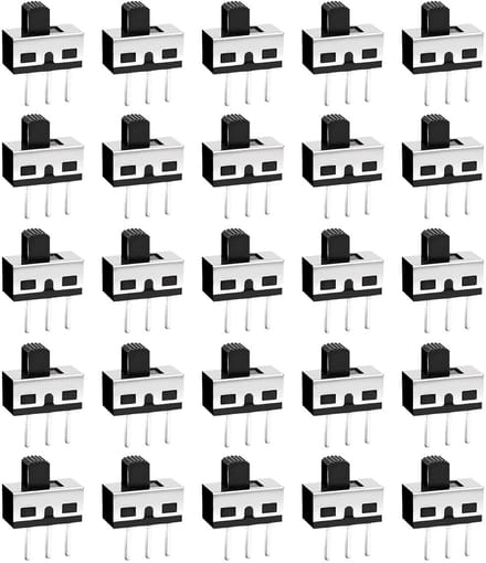 Set van 25 Mini Slide Switches, 3 Polig, 2 Posities, SPDT Panel Switch, Micro Verticale Schakelaar voor Elektronische Toepassingen