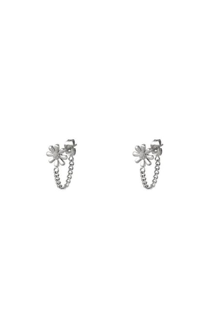 Flower - zilver - Oorknopje met ketting