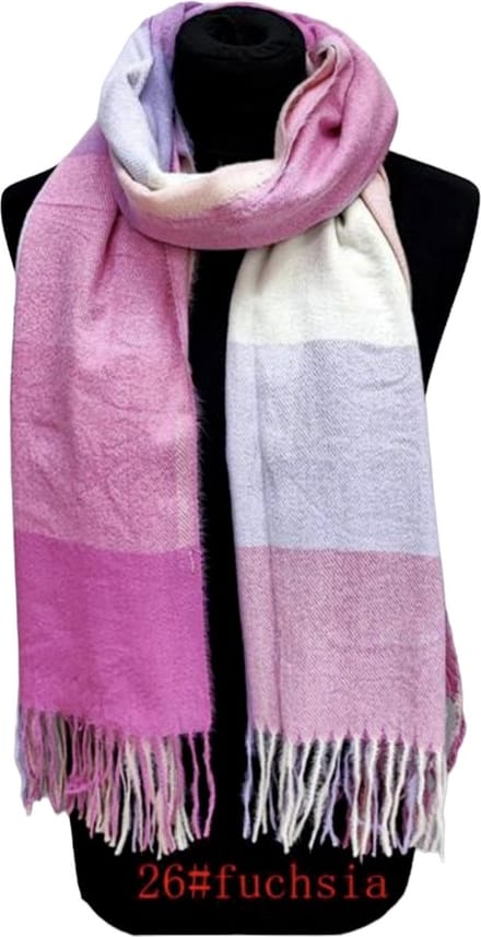 Sjaal herfst/winter met blokprint 180/68CM D23-10A 26#fuchsia