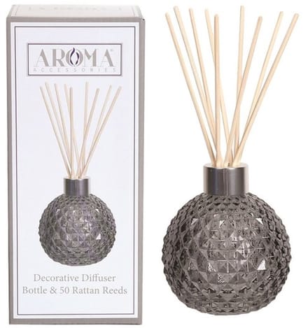 Geurstokjes - Woodbridge - Diffuser - Lege Glazen Geur Verspreider met 50 rotan stokjes (Grijs)