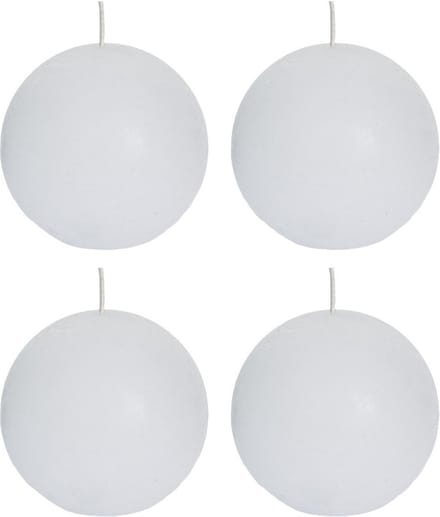 Spaas rustieke bolkaars - wit - 4x - D8 cm - 24 branduren - ronde kaarsen