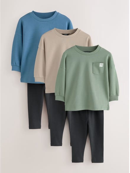 Next - Jongens - Top met lange mouwen en legging in set van 3 - Blauw