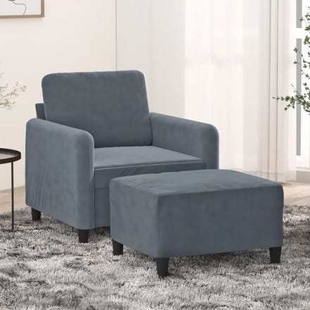 vidaXL - Fauteuil - met - voetenbank - 60 - cm - fluweel - donkergrijs