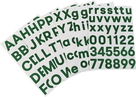 plakletters groen | alfabet stickers | met cijfers | hoogte 4 cm