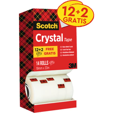 Plakband Scotch Crystal 600 19mmx33m transparant 12+2 gratis
